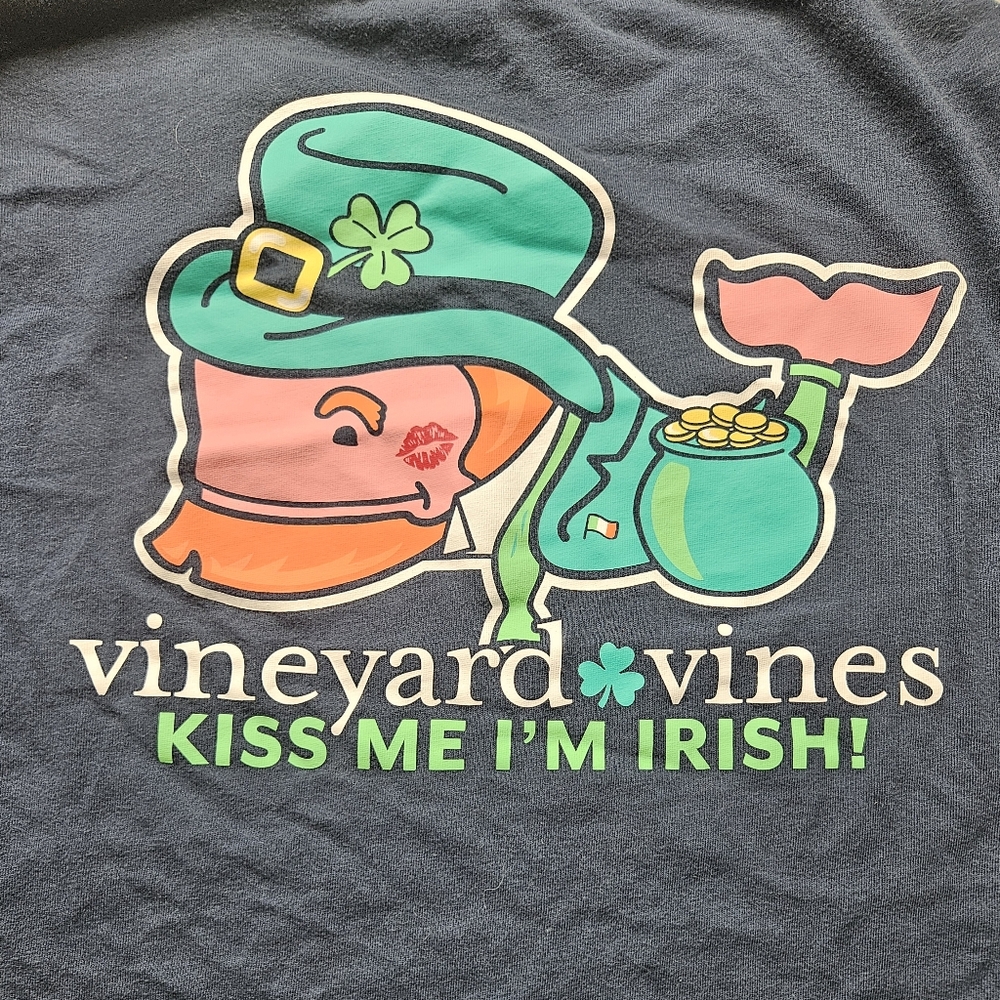 Vineyard Vines Youth Medium Long Sleeve Navy Blue Whale Tee St. Patrick's Day